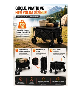 Mey İthalat® Piknik Kamp Arabası Masalı Geniş Tekerlekli Taşıma ve Yük Arabası 130 Kg