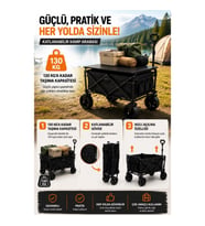 Mey İthalat® Piknik Kamp Arabası Masalı Geniş Tekerlekli Taşıma ve Yük Arabası 130 Kg
