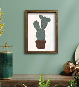 BK Gift Kaktüs Tasarımlı Doğal Masif Ahşap Çerçeveli Tablo 30x40cm-25