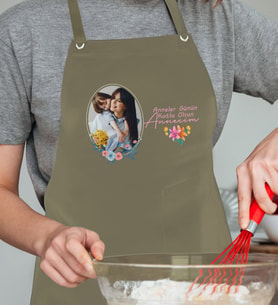 BK Gift Kişiye Özel Fotoğraflı Anneler Günü Tasarımlı Profesyonel Haki Mutfak Önlüğü, Aşçı Önlüğü, Şef Önlüğü, Anneye Hediye-1