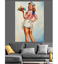 Klasik Denizci Elbiseli Retro Pin-Up Dekoratif Kanvas - Mdf Ahşap Tablo