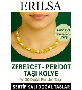 Sertifikalı Kırık Taşlı Model İnci - Zebercet (Peridot) Taşı Kolye (Çok Renkli)