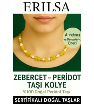 Sertifikalı Kırık Taşlı Model İnci - Zebercet (Peridot) Taşı Kolye (Çok Renkli)