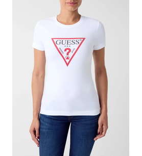 Guess Yeni Kısa Kollu Bisiklet Yaka Original Taş İşlemeli Kadın Beyaz T-shirt W6YI54K4870-G011