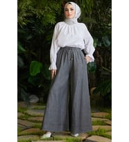 1138-Lastikli Bol Paça Pantolon Gri