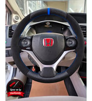 Honda Civic FB7 Dikme Direksiyon Kılıfı Alcantara Süet Mat Karbon Mavi Yüzük ve Dikiş 2012-2016