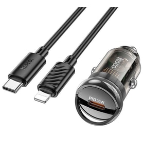HOCO Z53 Sight Single PD30W Type-C Girişli Araç Çakmaklık Hızlı Şarj Aleti + Type-C to iPhone (Siyah)