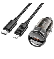 HOCO Z53 Sight Single PD30W Type-C Girişli Araç Çakmaklık Hızlı Şarj Aleti + Type-C to iPhone (Siyah)