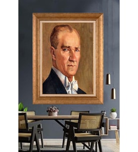 Altın Varaklı Çerçeveli Paspartulu Atatürk Tablo nh470 (Gold)