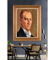 Altın Varaklı Çerçeveli Paspartulu Atatürk Tablo nh470 (Gold)