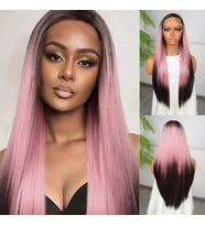 Koyu Kestane Pembe Ombreli Fiber Sentetik Tül Peruk