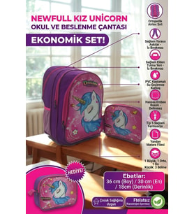 NEWFULL KIZ OKUL VE BESLENME ÇANTASI-EKONOMİK (Pembe- Mor)