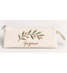 Kişiye Özel Zeytin Dalı Baskılı Fermuarlı Clutch El Çantası Makyaj Çantası
