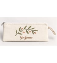 Kişiye Özel Zeytin Dalı Baskılı Fermuarlı Clutch El Çantası Makyaj Çantası