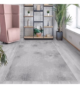 Gri Osmanlı Motifler Yıkanabilir Kaymaz Taban Leke Tutmaz Modern Salon Halısı ve Yolluk (Açık Gri)