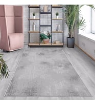 Gri Osmanlı Motifler Yıkanabilir Kaymaz Taban Leke Tutmaz Modern Salon Halısı ve Yolluk (Açık Gri)