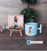 Arkadaşa Hediye Kaktüs Fotoğraflı Dekoratif Taş, Kupa Bardak Beyaz Hediye Doğum Günü Hediyesi (Model 12)