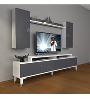 Decoraktiv Ekoflex 7 Mdf Gold Tv Ünitesi Tv Sehpası - Beyaz Antrasit (Beyaz - Antrasit)