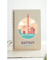 Batman Hasankeyf Şehir Tasarım Ahşap Kapaklı Defter Kraft Kağıt Özel Tasarım (Akçaağaç Rengi )