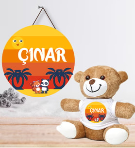 Kişiye Özel Bebek Kapı Süsü ve Peluş Ayıcık Seti – Baby Shower / Hastane Odası