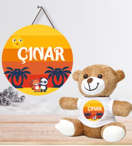 Kişiye Özel Bebek Kapı Süsü ve Peluş Ayıcık Seti – Baby Shower / Hastane Odası