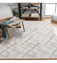 Makine Kaymaz Yıkanabilir Krem Geometrik Triko Salon Halısı Mutfak Halısı Koridor Halısı Yolluk 15952K
