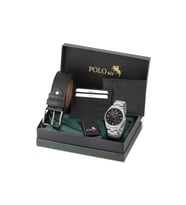 Polo Air Klasik Metal Kordon Erkek Kol Saati Cüzdan Kemer Kartlık Çakmaklı Set Kombini Gümüş Siyah Renk PL-7087E3