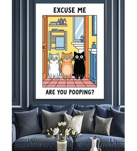 "Are You Pooping?" Komik Kediler Dekoratif Kanvas - Mdf Ahşap Tablo