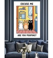 "Are You Pooping?" Komik Kediler Dekoratif Kanvas - Mdf Ahşap Tablo