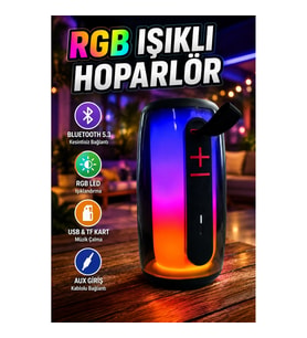 Bluetooth 5.3 RGB LED Işıklı Taşınabilir Kablosuz Hoparlör USB TF Kart AUX Destekli