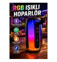 Bluetooth 5.3 RGB LED Işıklı Taşınabilir Kablosuz Hoparlör USB TF Kart AUX Destekli