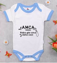BK Kids Amca Baba Gibi Tasarımlı Mavi Bebek Body Zıbın-1