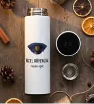 Kişiye Özel Özel Güvenlik Filtreli Dijital Göstergeli Termos  Hediyesi (Beyaz)