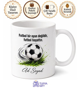 Futbol Sever İçin Kişiye Özel Top Temalı Baskılı Kupa Bardak Spor Hediyesi