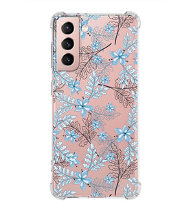 Samsung Galaxy S21  Köşe Korumalı Antişok Kapak Floral Mavi Tasarımlı Şeffaf  Kılıf