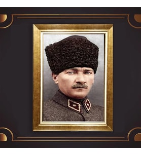 Özel Seri Paspartulu Çerçeveli Atatürk Tablo l693 (Gold)