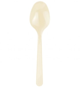 Plastik Krem Renk Kaşık - Parti Davet Piknik Çorba Yemek Kaşığı - 18 Cm. - 25 Adetlik Paket