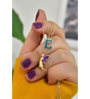 925 Ayar Gümüş Gold Kaplama Asansörlü Parlayan Rüya Serisi Ebruli Cam Boyalı Harf