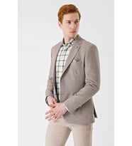 Bej Örme Mono Yaka Çift Yırtmaç Likralı 6 Drop Slim Fit Dar Kesim Klasik Ceket 1002240138