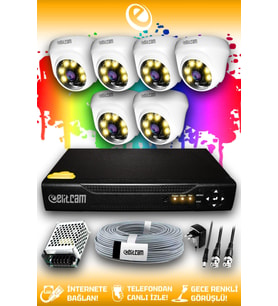 ELITCAM 6 Kameralı Dome 6 İç Kamera Set HDD'siz Full HD Renkli Gece Görüşlü Güvenlik Kamerası Sistemi