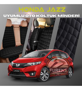 Honda Jazz Siyah Renk Tay Tüyü Cepli & Terletmez Sırtlı Oto Koltuk Minder Seti - Koltuk Koruma Kılıfı (ÖN & ARKA TAM SET)