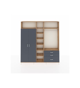 Arges Gardrop 9 Raflı 3 Çekmeceli 2 Askılı 220x30x243 Çam-Antrasit