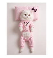Pinkie Mouse Kedi Uyku Seti Pembe Kalın Penye Kedi Tulumu ve Kurdele Detaylı Mini Yastık 2 Parça
