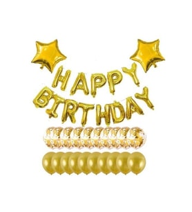 Happy Bırthday Gold Folyo Balon Şeffaf Balon Set Doğum Günü Seti Yetişkin Parti Seti