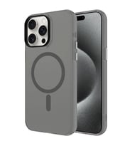Lexroo iPhone 15 Pro Max Kılıf M-safe Şarj Özellikli Buzlu Transparan C-Pro Sert Kılıf - Koyu Gri