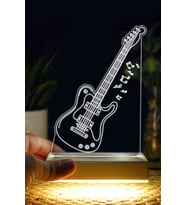 Beyaz 3D Elektrogitar Tasarımlı LED Lamba Modern ve Şık Dekorasyon Parıltısı (Krem)
