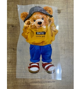 24X14 CM ÜTÜ İLE YAPIŞAN AYI TRANSFER BASKI TİŞÖRT KOT BASKI ARMA (Sarı)