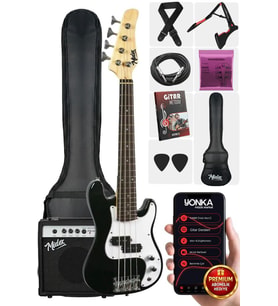 Midex CBG-380BK 38 İNÇ 7/8 Ebat 10-14 Yaş Arası Genç ve Çocuk İçin Amfili Bas Gitar Seti