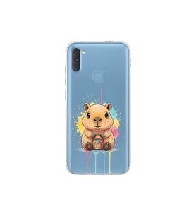 Samsung Galaxy M11 ile Uyumlu Splash Kapibara Tasarımlı Şeffaf Silikon Kılıf