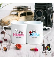 Stüdyo 14 Kişiye Özel Kalp Kulplu Sevgili Kupası Evin Reisi - Evin Hanımı Tasarımlı